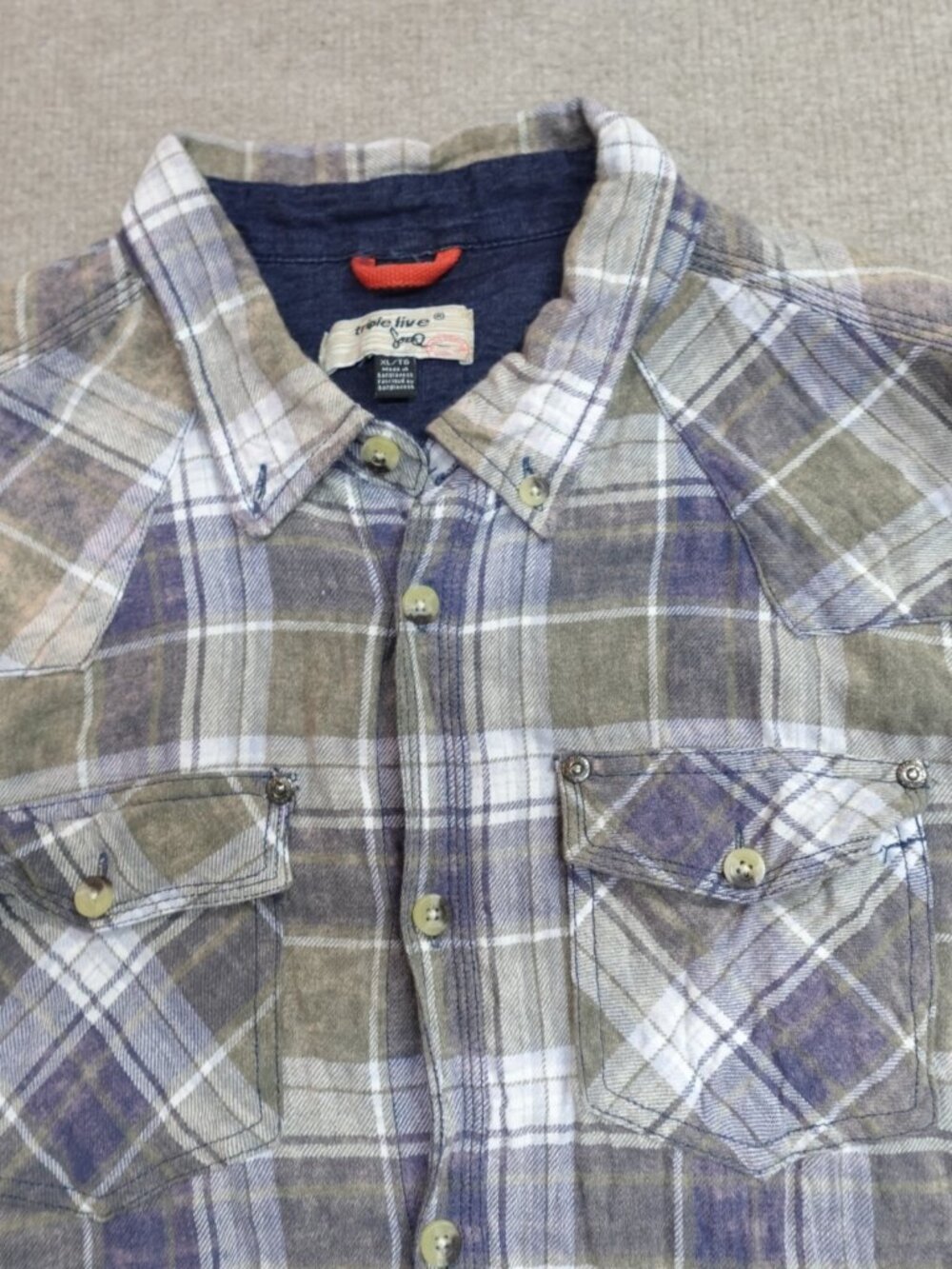 Vintage Triple Five Soul Shirt Large Blue Plaid Y2K